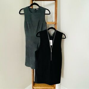 2 NWT FAB’RIK Zipper Front Vest Tunic Black And Green Self Shift Dress P…